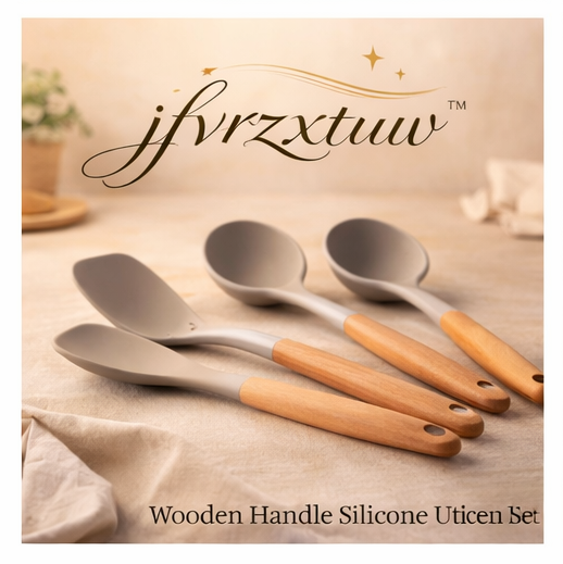 jfvrzxtuw™ Wooden Handle Silicone Kitchen Utensil Set – Heat Resistant Tools