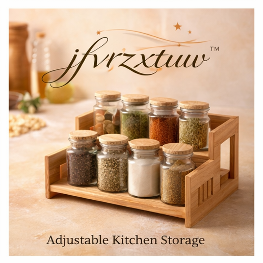 jfvrzxtuw™ Compact Bamboo Spice Rack Organizer – Adjustable Kitchen Storage